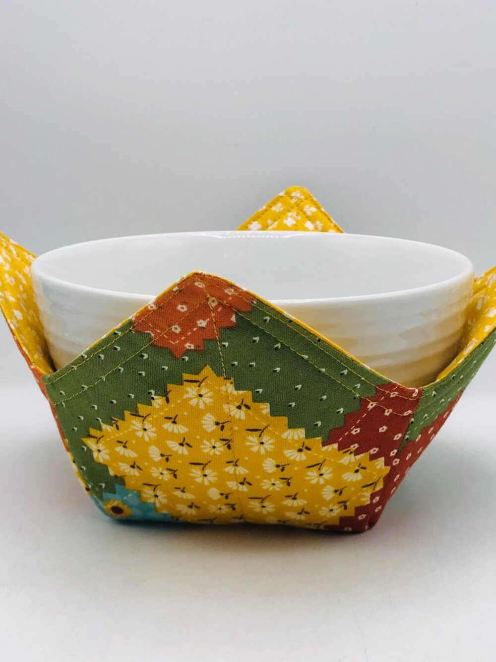 Microwave Soup Bowl Cozy: Reversible, Patchwork Fall Colors Cottage Core